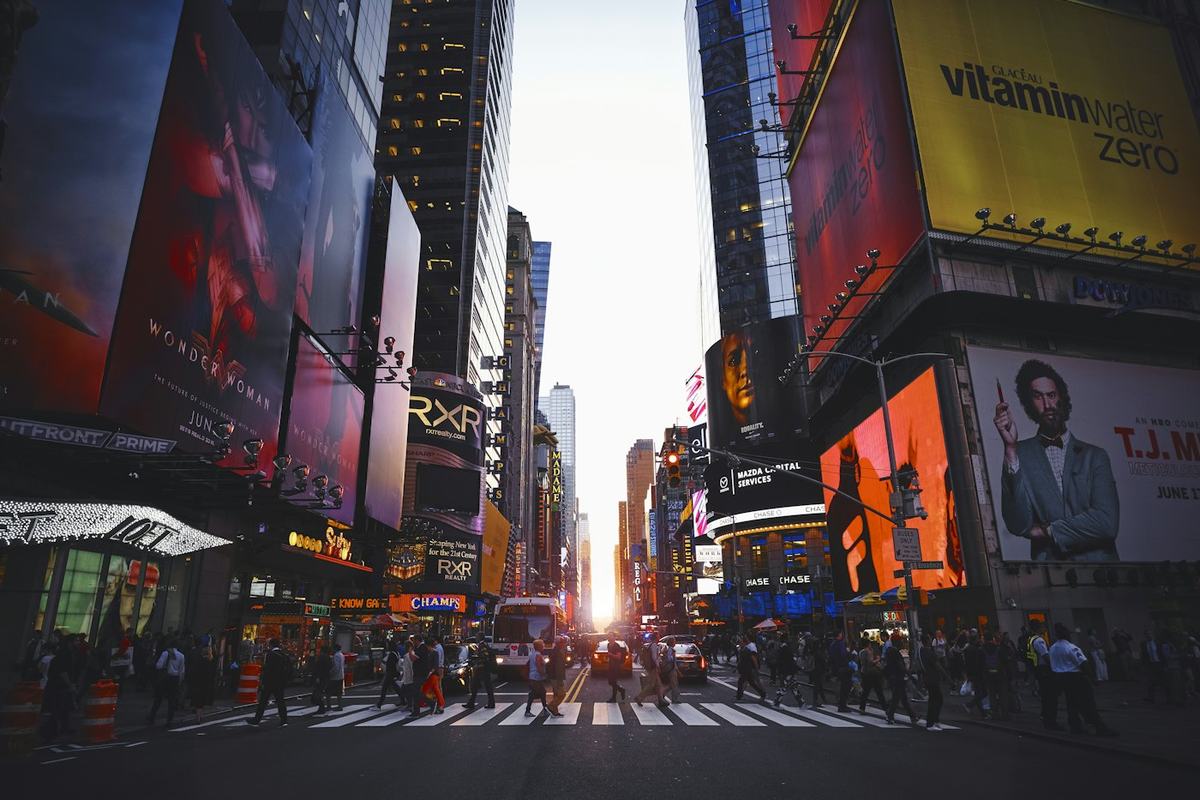 A New York City street at dusk
